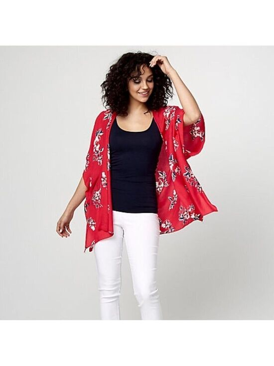 Le Chateau Tops - Le Chateau Floral Print Viscose Orange Kimono NWOT